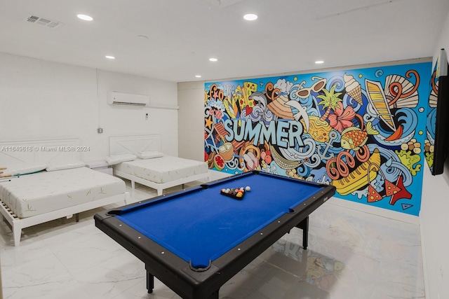 game room with pool table and a wall mounted AC