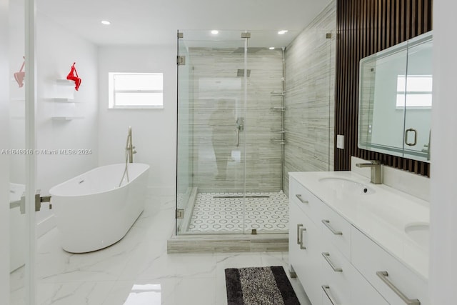 bathroom with vanity and plus walk in shower