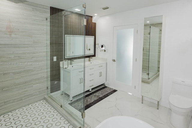 full bathroom featuring vanity, toilet, and plus walk in shower