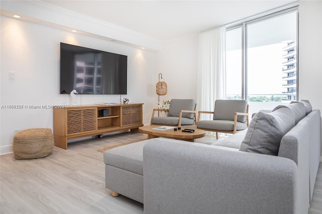 living room featuring recessed lighting and wood finished floors