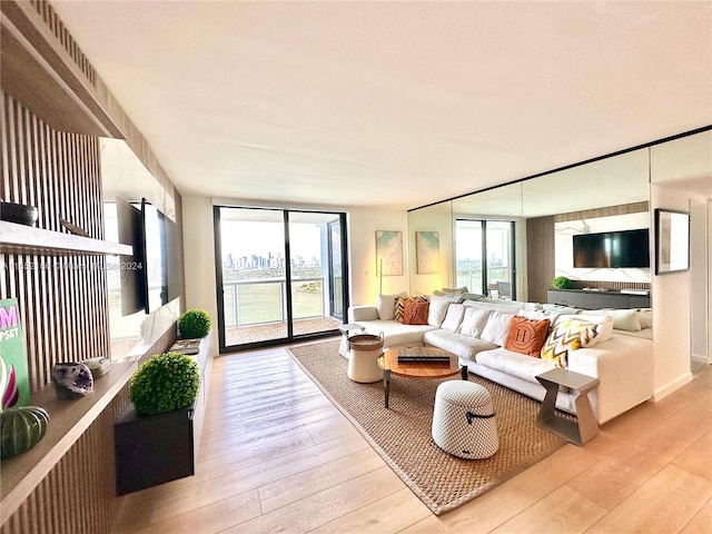 living room with light hardwood / wood-style floors