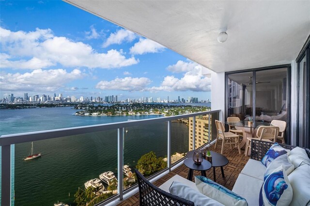 balcony with a water view