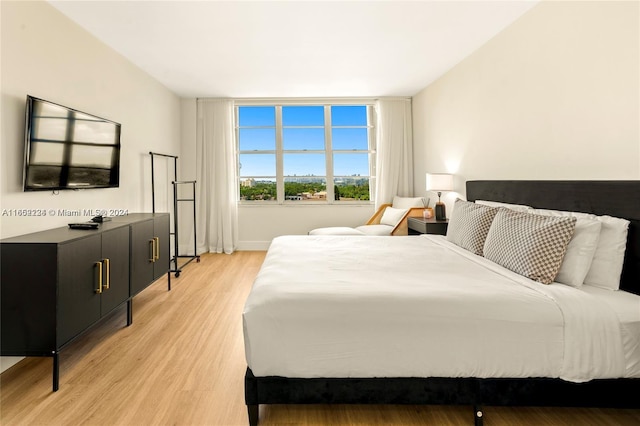 bedroom with light hardwood / wood-style flooring