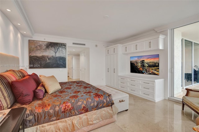 bedroom with ornamental molding