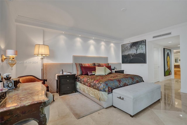 bedroom featuring crown molding