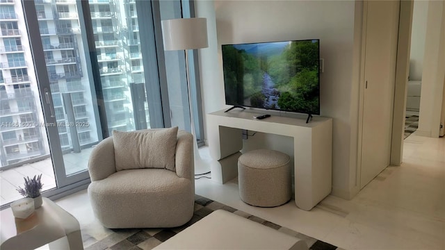 sitting room with expansive windows