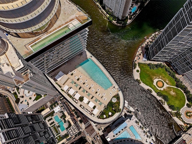 aerial view with a water view