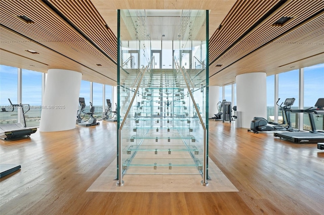 staircase featuring hardwood / wood-style floors