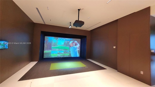 playroom with golf simulator