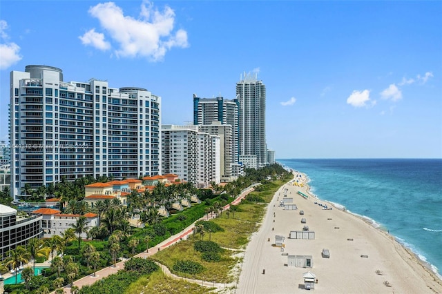 property view of water with a view of city and a view of the beach