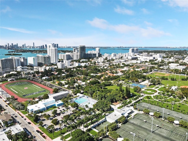 bird's eye view featuring a water view