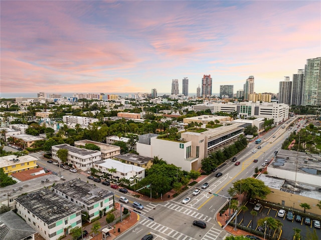 view of aerial view at dusk