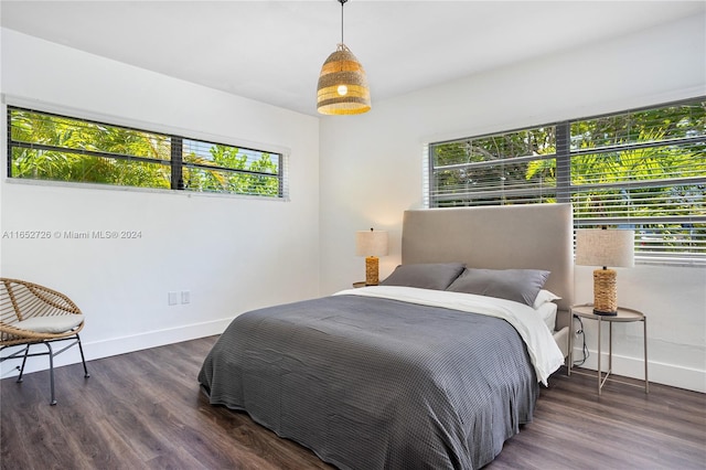 bedroom featuring baseboards, multiple windows, and wood finished floors