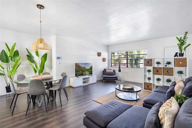 living area with dark wood-style floors