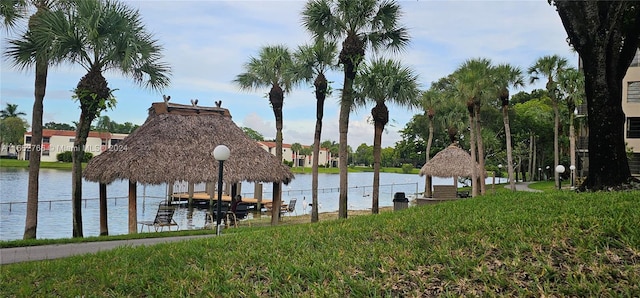 property view of water with a dock