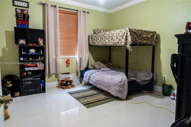 bedroom featuring ornamental molding and baseboards