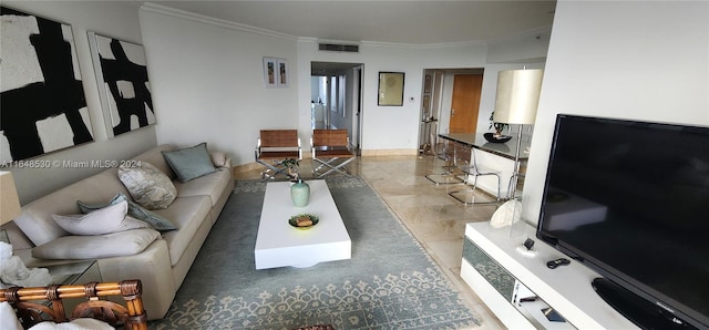 living room featuring ornamental molding