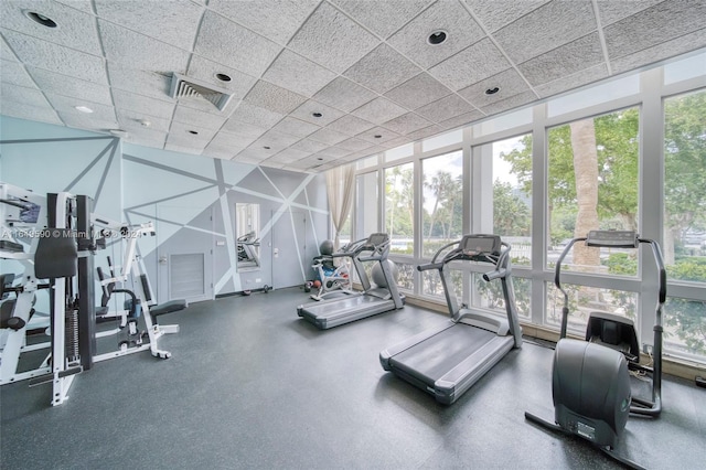 gym with a drop ceiling