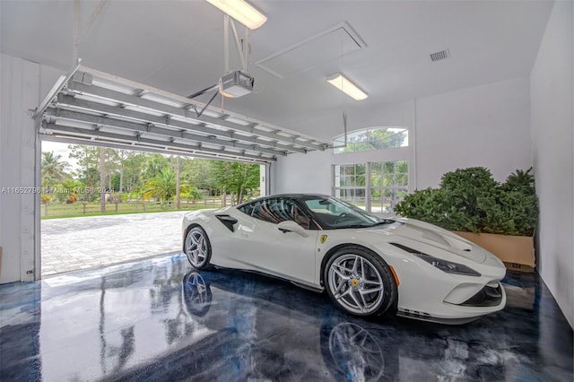 garage with a garage door opener