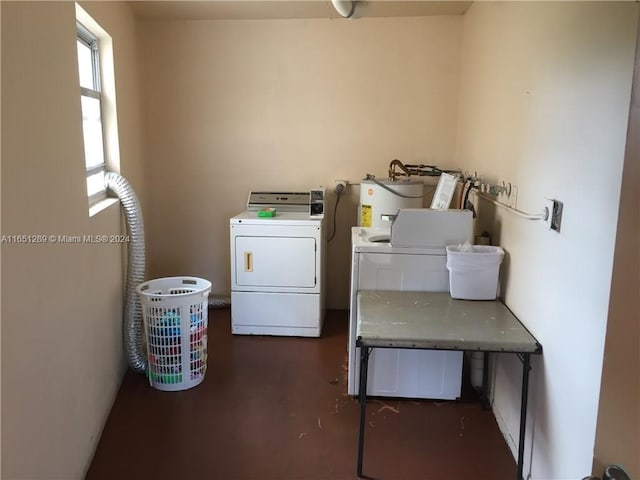 laundry area featuring water heater and washer and dryer