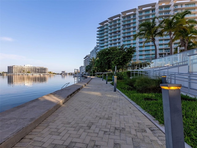 exterior space featuring a water view