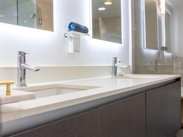 bathroom featuring vanity and walk in shower