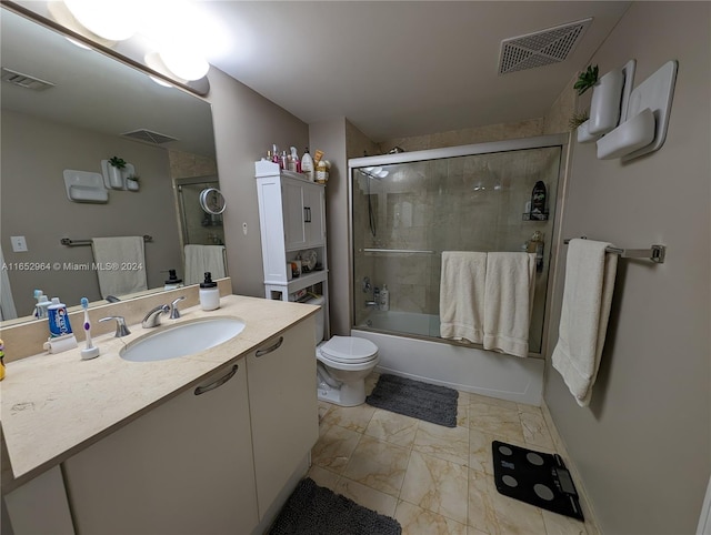 full bathroom featuring vanity, toilet, and enclosed tub / shower combo