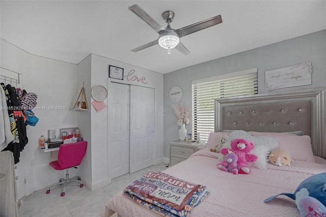 bedroom with a closet and ceiling fan