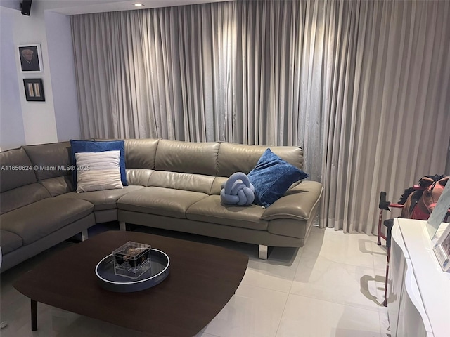 living room featuring light tile patterned floors