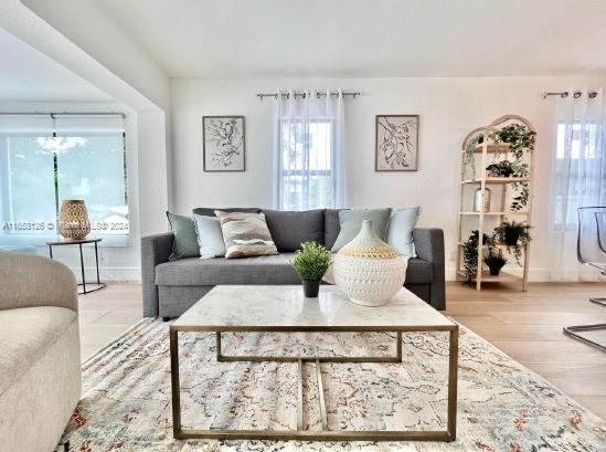 living room with light wood-type flooring