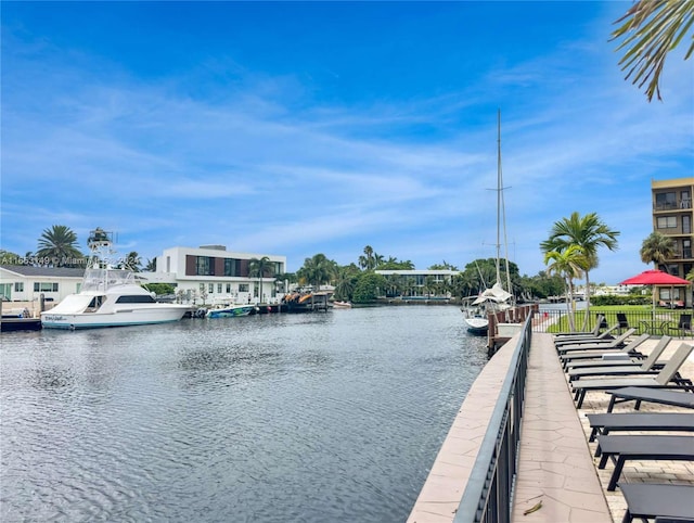 dock area with a water view