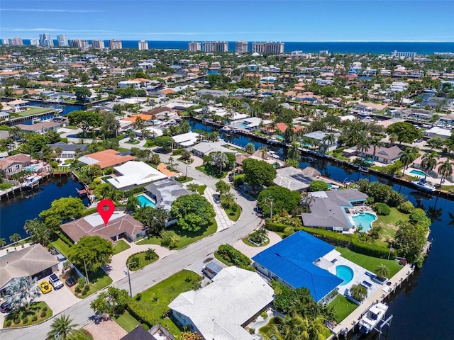 bird's eye view featuring a water view