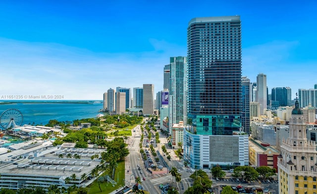 property's view of city featuring a water view