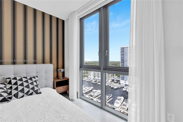 bedroom with a water view