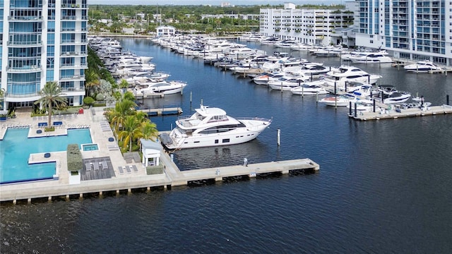 drone / aerial view featuring a water view