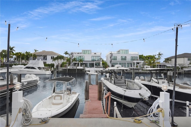 dock area with a water view