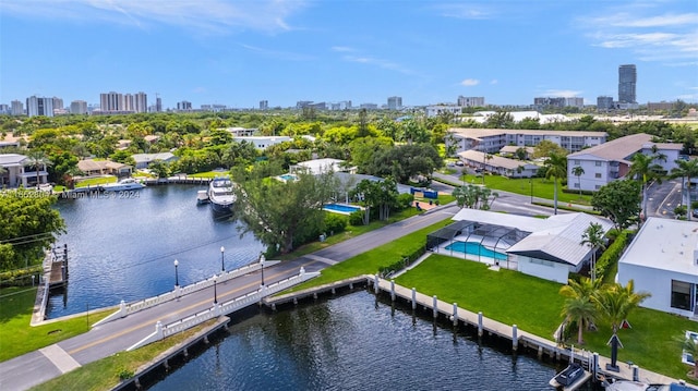 aerial view with a water view