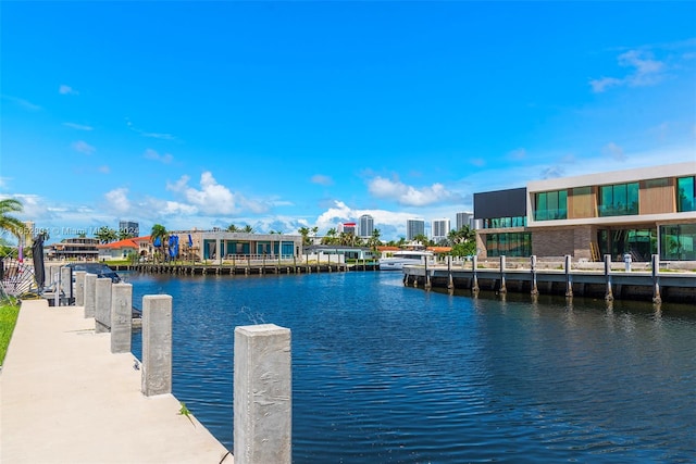 view of dock with a water view