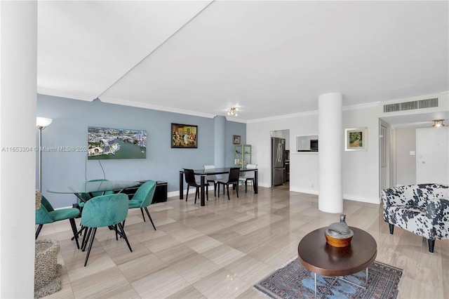 living room featuring ornamental molding