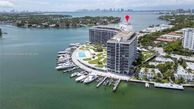 aerial view with a water view