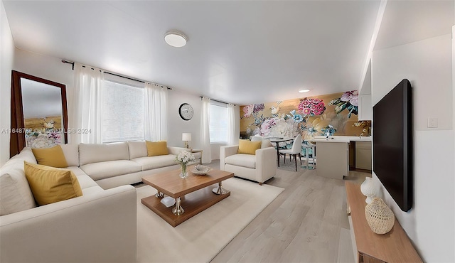 living room with light hardwood / wood-style flooring