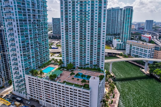 aerial view with a water view