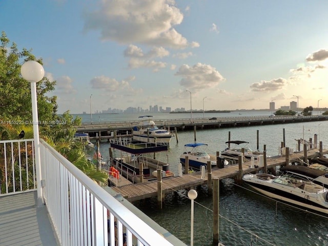 dock area featuring a water view