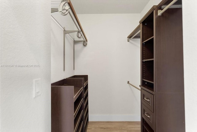 spacious closet with light hardwood / wood-style flooring