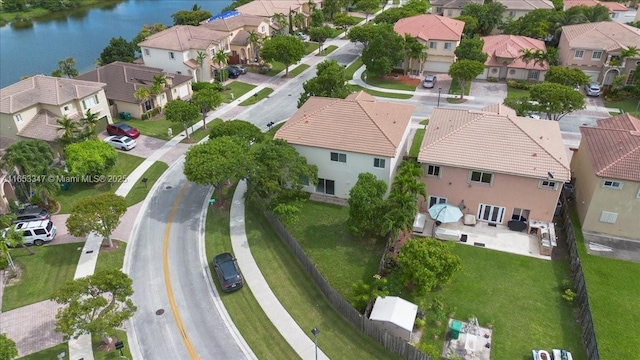 aerial view with a water view