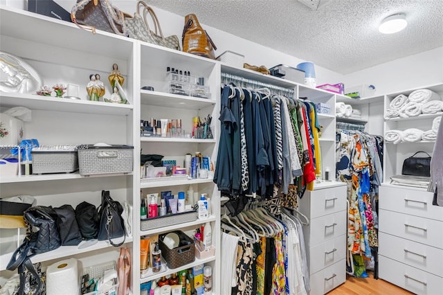 spacious closet with light hardwood / wood-style floors