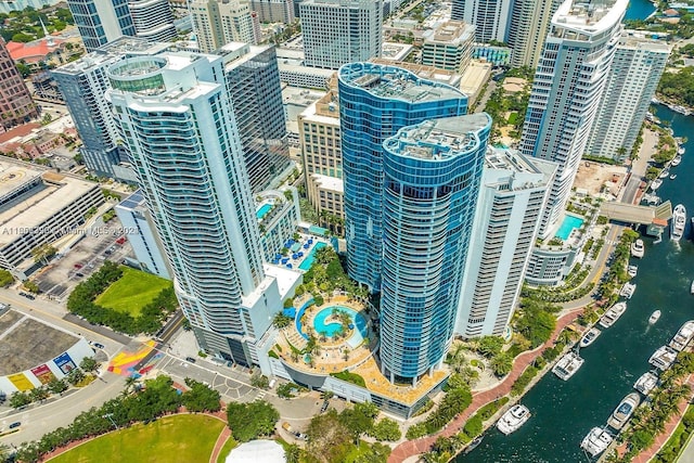 aerial view with a water view