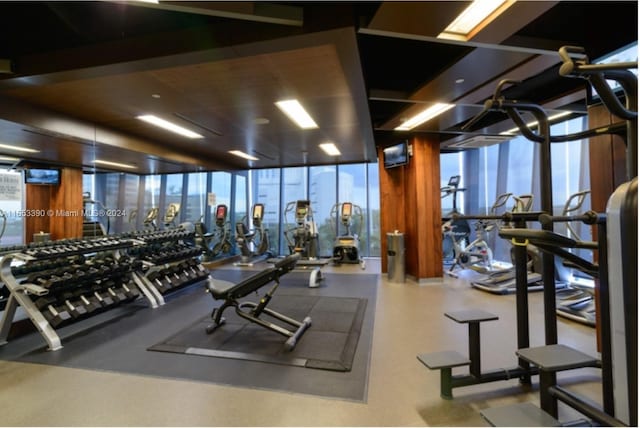 exercise room with a wall of windows