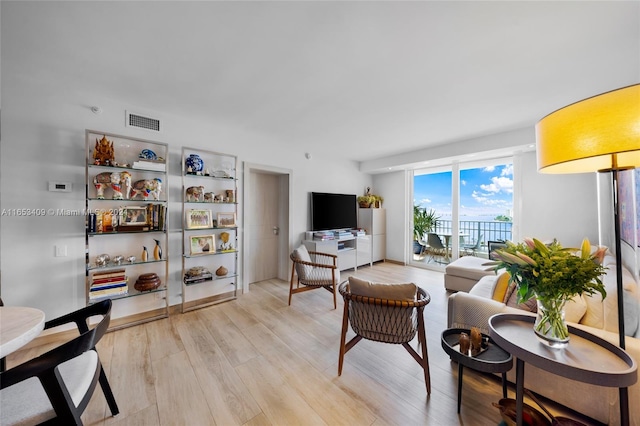 living room with light hardwood / wood-style flooring