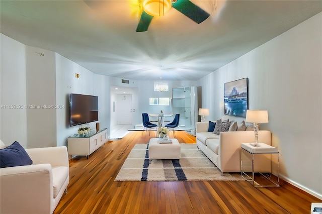 living room with light hardwood / wood-style floors